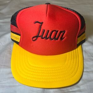 Vintage Yellow/Red/Black Snapback 3 Stripe Mesh Trucker Hat “Juan”